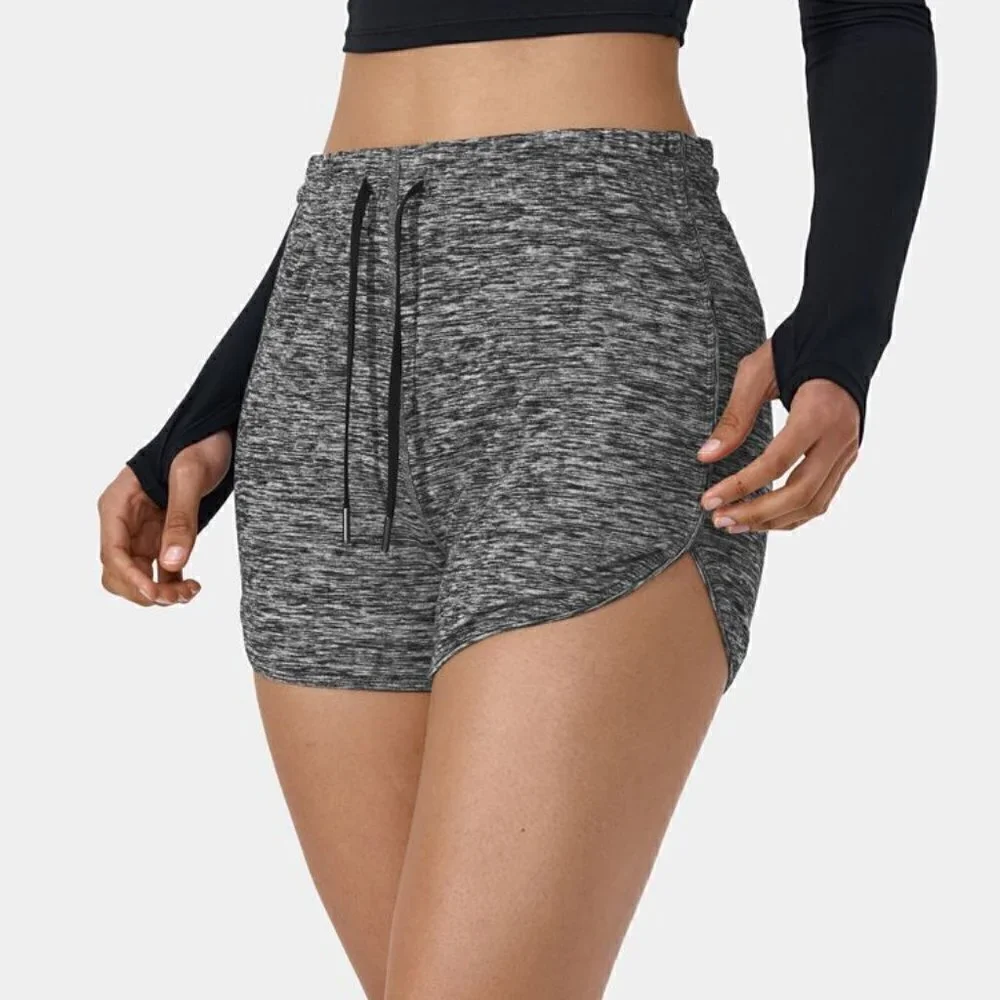 Halara Black Grey Mid Rise Drawstring Dolphin Hem Casual Shorts 3